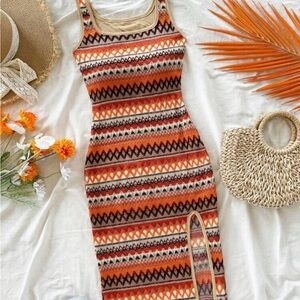 Orange Patterned Sleeveless Dress